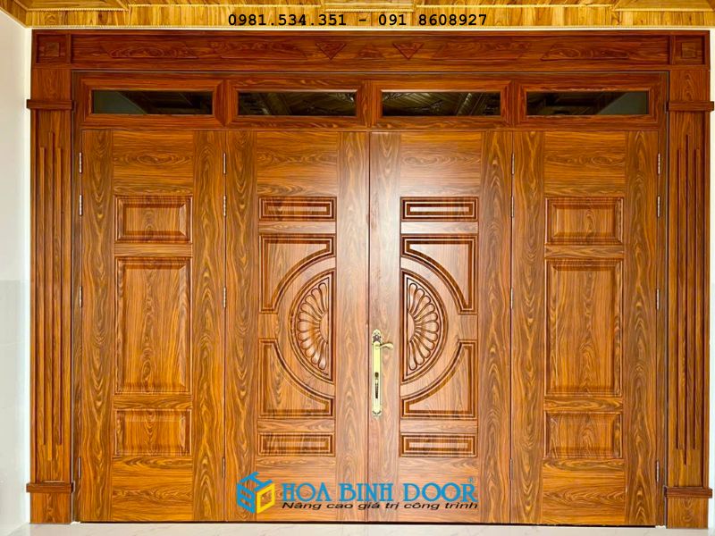 Giá cửa thép vân gỗ 4 cánh tại quận 1 - Cửa chất lượng