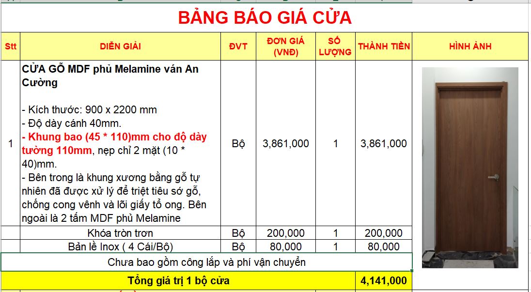 Giá cửa gỗ công nghiệp tại vũng tàu 2023