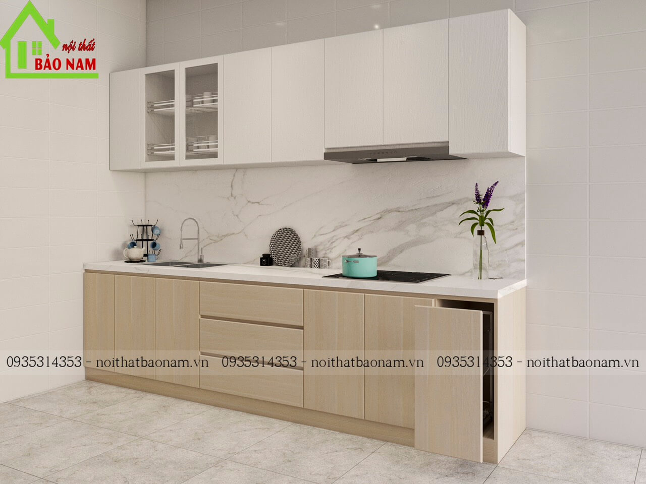 Tủ bếp chữ i đẹp giá rẻ hcm - Đóng tủ bếp gỗ an cường