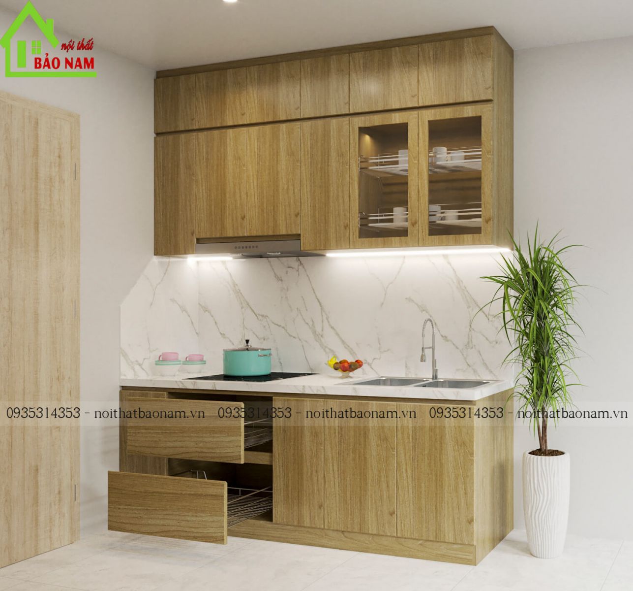Tủ bếp chữ i 2m - Mẫu tủ bếp chữ i đẹp hiện đại