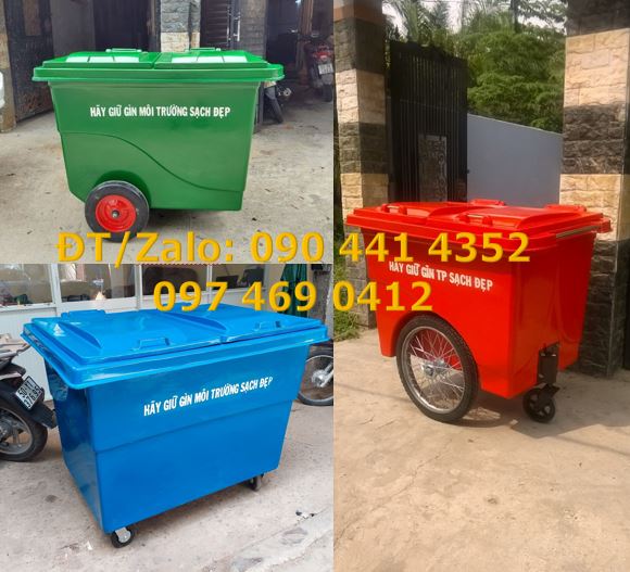 Xe thu gom rác 660 lít, xe đẩy rác 660 lít, thùng rác 660 lít 3 bánh x