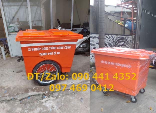 Xe thu gom rác 660 lít, xe đẩy rác 660 lít, thùng rác 660 lít 3 bánh x