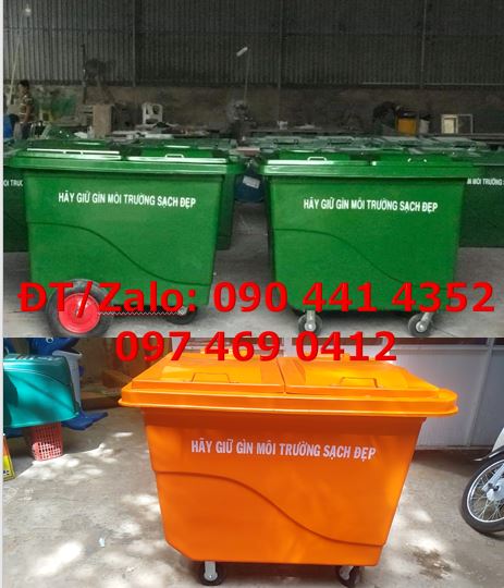 Xe thu gom rác 660 lít, xe đẩy rác 660 lít, thùng rác 660 lít 3 bánh x