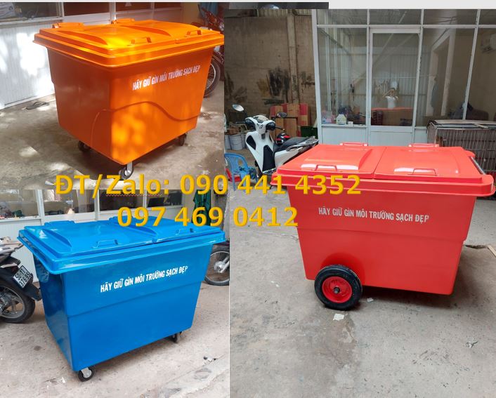 Xe thu gom rác 660 lít, xe đẩy rác 660 lít, thùng rác 660 lít 3 bánh x