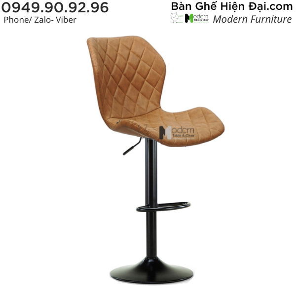 Ghế quầy bar bọc da cao cấp có tựa lưng chân sắt tăng giảm hiện đại