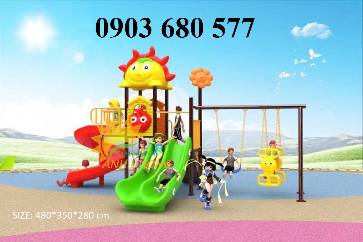 Cầu trượt liên hoàn kết hợp xích đu cho trẻ em vui chơi