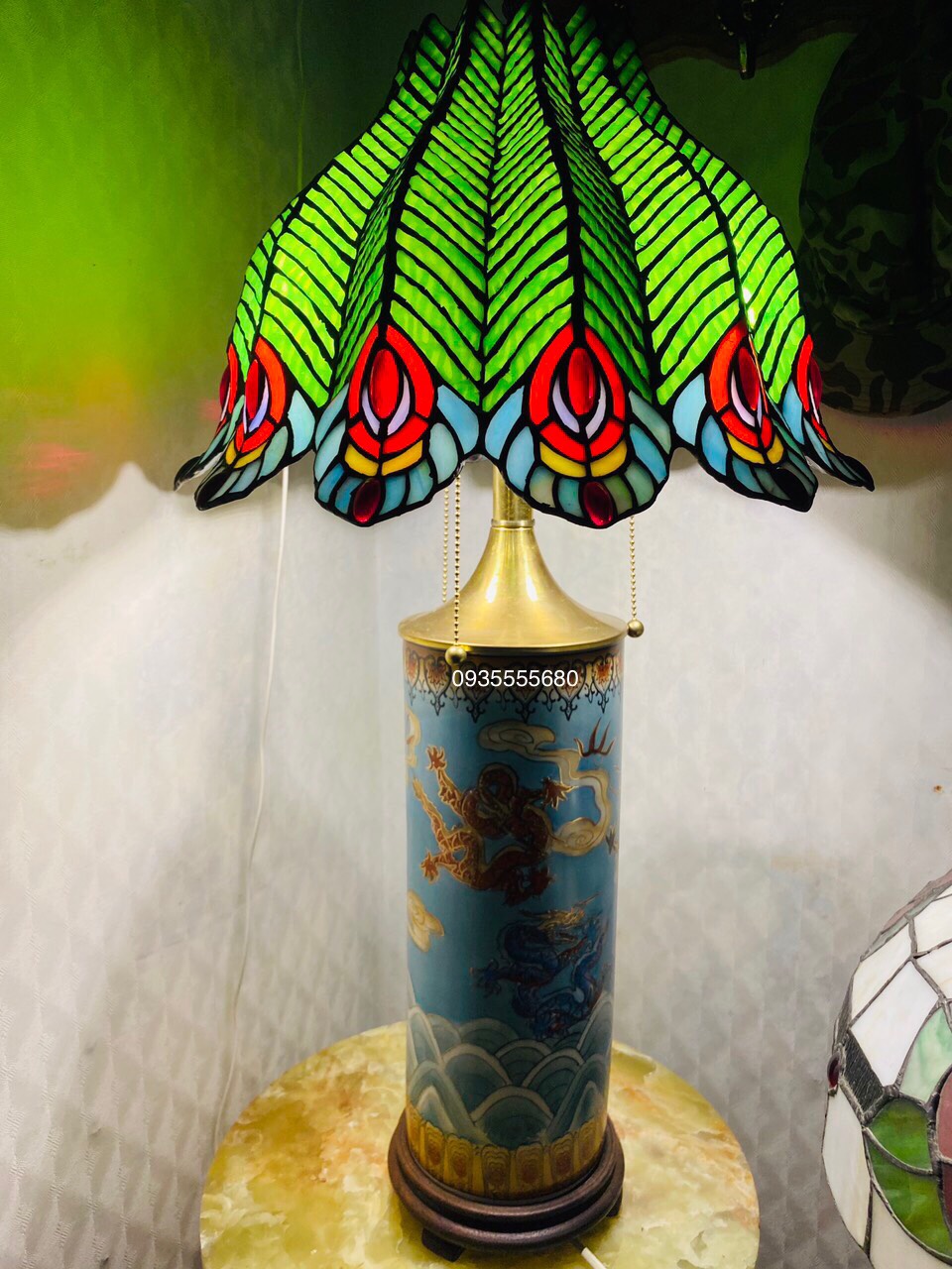 Đèn bàn tiffany chân gốm  nhật