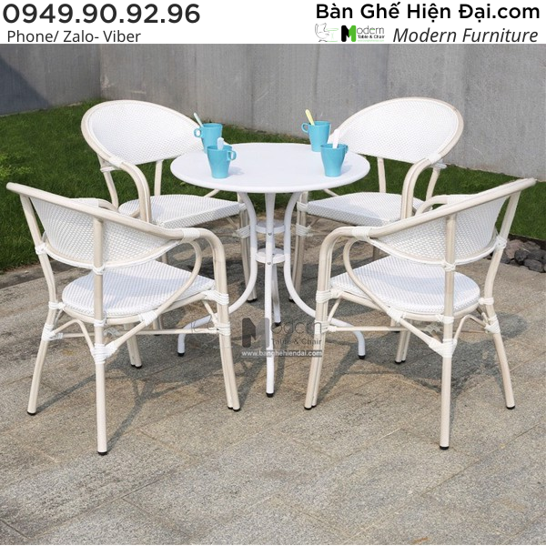 Bộ bàn tròn 4 ghế tựa lưng lưới khung nhôm đúc ngoài trời cho hồ bơi