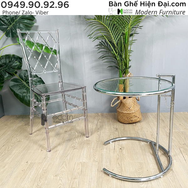 Bộ bàn ghế ban công mặt kính tròn tựa lưng nhựa đúc nhập khẩu đẹp