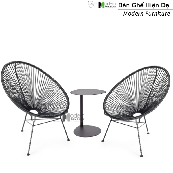 Bộ bàn thư giãn cafe chân sắt 2 ghế dây văng ngoài trời bãi biển