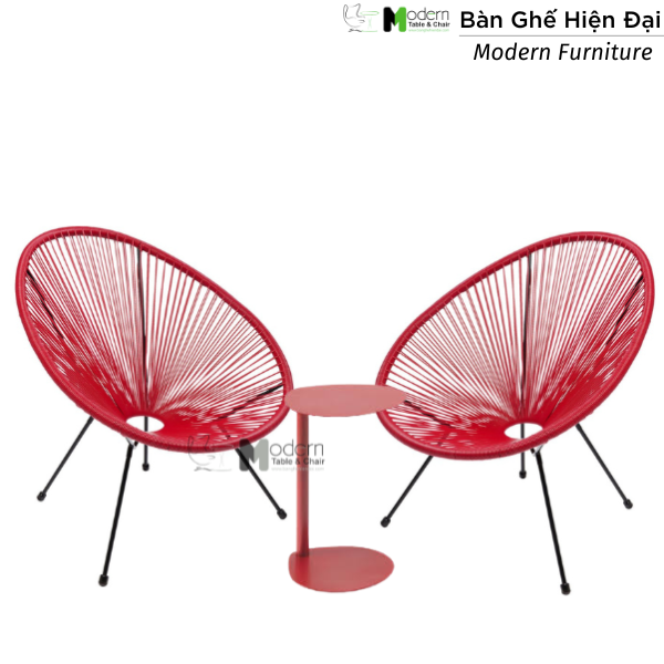 Bộ bàn thư giãn cafe chân sắt 2 ghế dây văng ngoài trời bãi biển