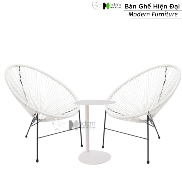 Bộ bàn thư giãn cafe chân sắt 2 ghế dây văng ngoài trời bãi biển