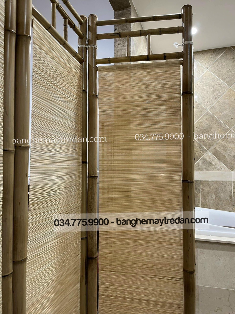 Bình phong bằng tre loại 4 cánh - Mây tre lục bình