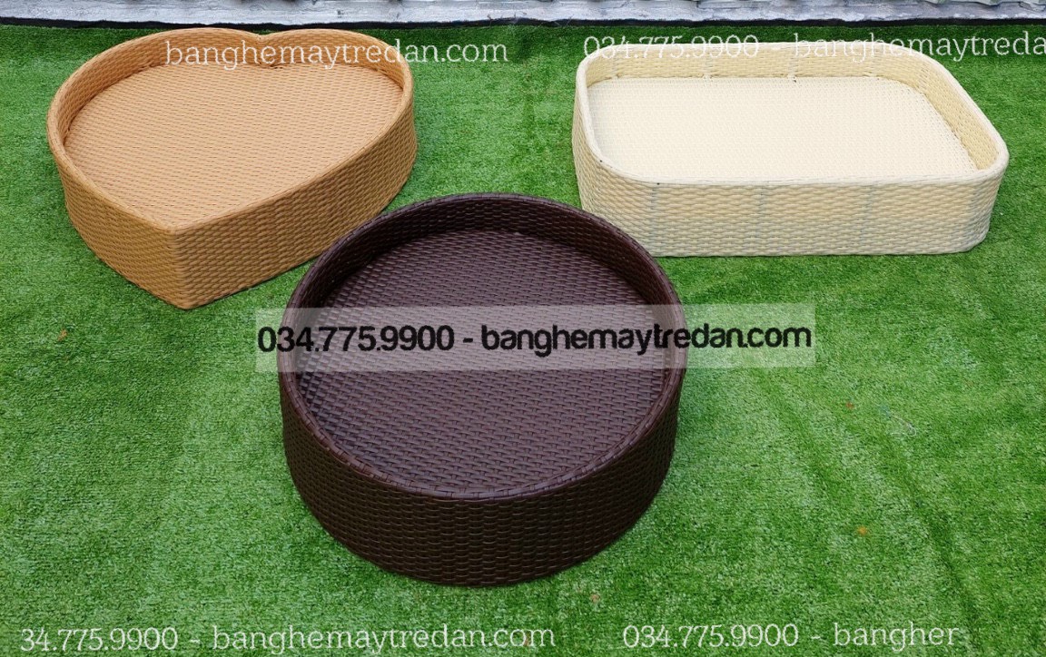 Khay nổi nhựa đan để đồ ăn hồ bơi - Bàn ghế mây tre đan
