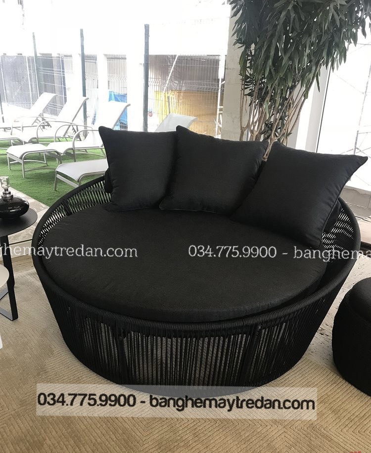 Giường tròn nhựa giả mây cao cấp - Bàn ghế mây tre đan