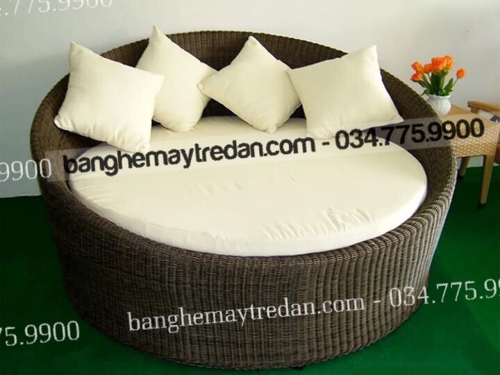 Giường tròn nhựa giả mây cao cấp - Bàn ghế mây tre đan