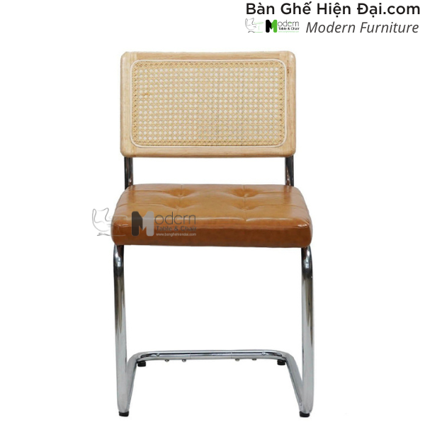 Ghế cafe trà sữa bọc nệm Simili có tựa lưng đan mây chân quỳ nhập khẩu