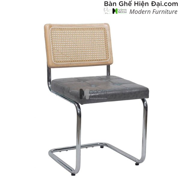 Ghế cafe trà sữa bọc nệm Simili có tựa lưng đan mây chân quỳ nhập khẩu
