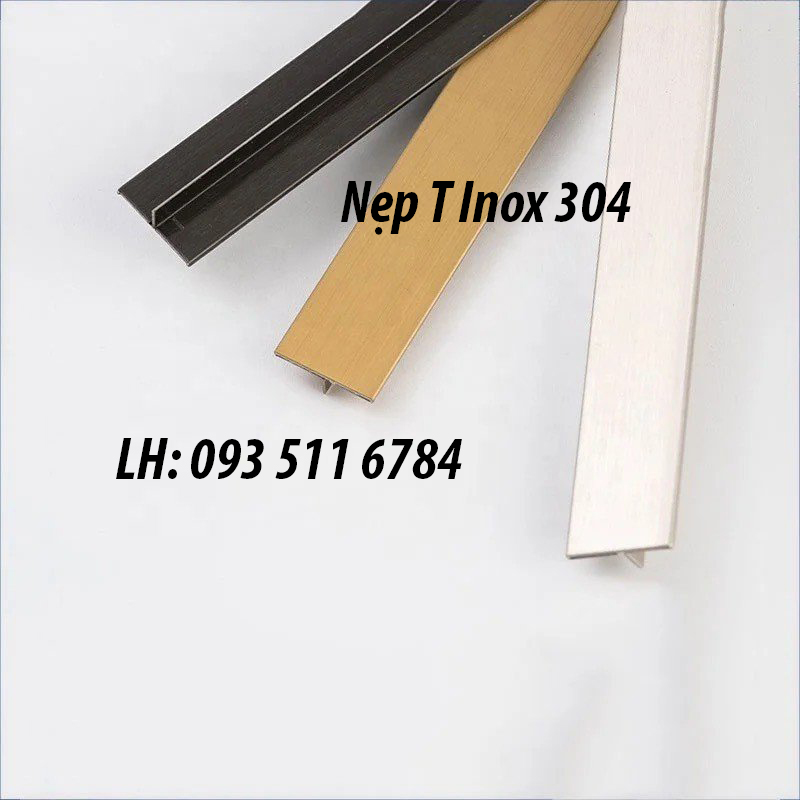 Nẹp T Inox 304 giá rẻ Nẹp góc ốp tường V15 Inox màu vàng xước