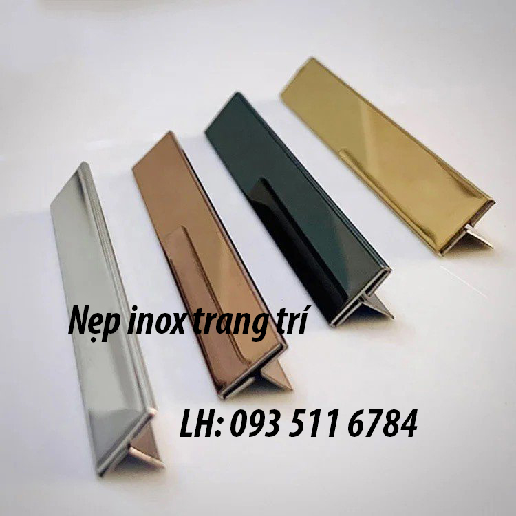 Nẹp T Inox 304 giá rẻ Nẹp góc ốp tường V15 Inox màu vàng xước