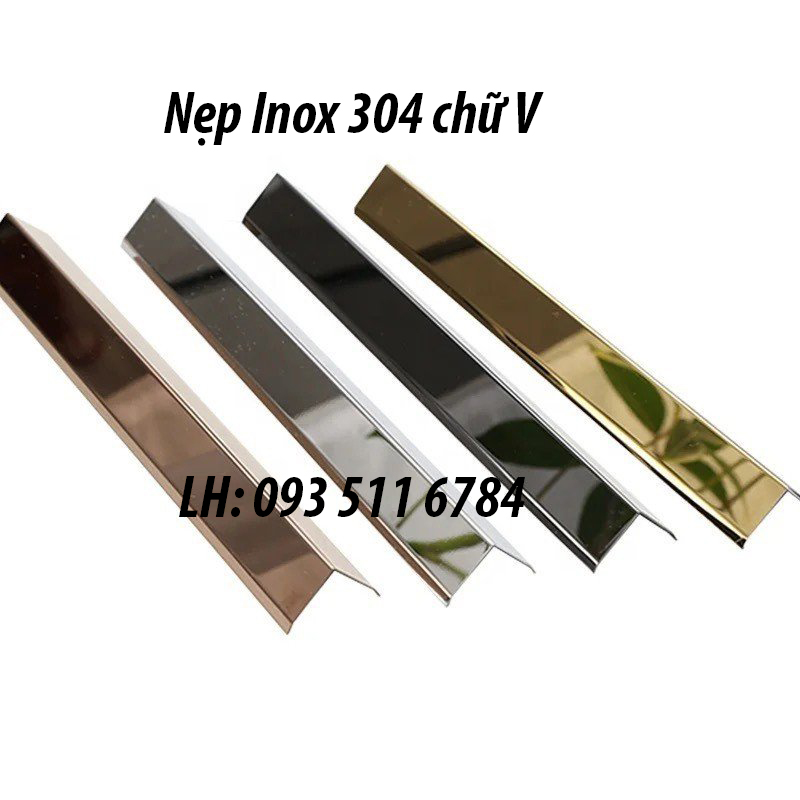 Nẹp T Inox 304 giá rẻ Nẹp góc ốp tường V15 Inox màu vàng xước