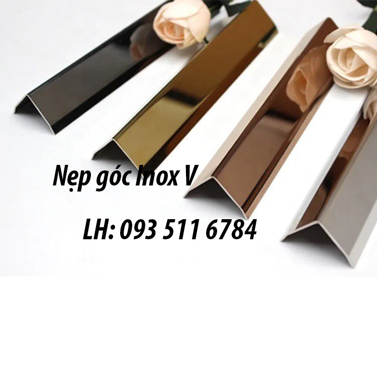 Nẹp T Inox 304 giá rẻ Nẹp góc ốp tường V15 Inox màu vàng xước
