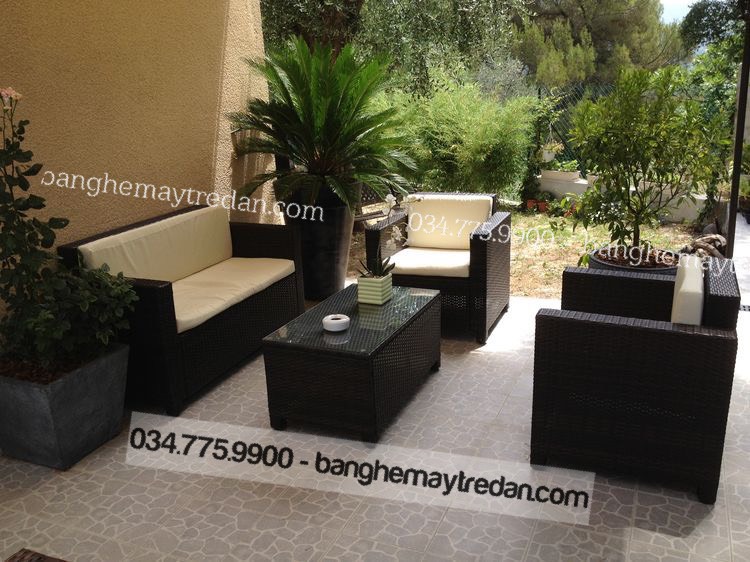 Bàn ghế sofa nhựa giả mây cho phòng khách hiện đại