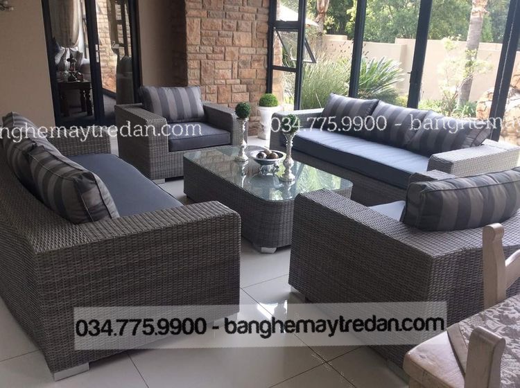 Bàn ghế sofa nhựa giả mây cho phòng khách hiện đại