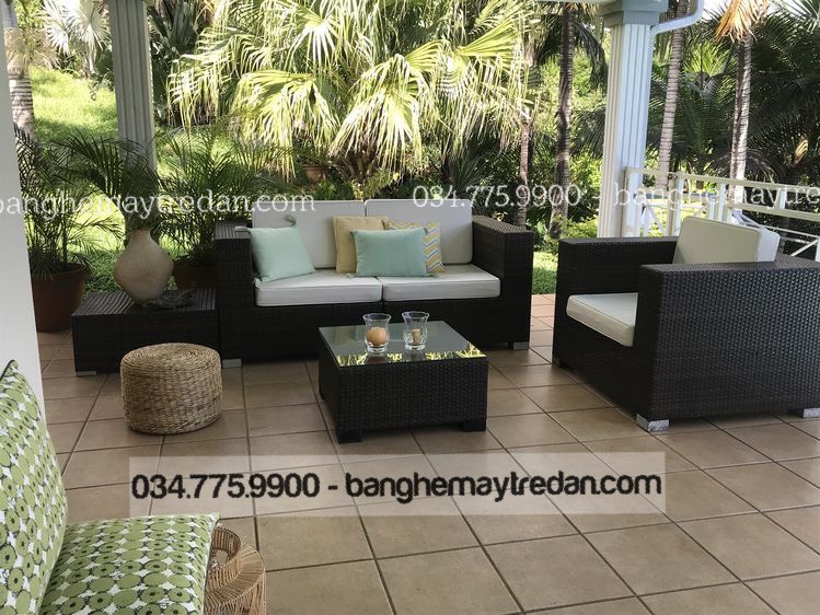 Bàn ghế sofa nhựa giả mây cho phòng khách hiện đại