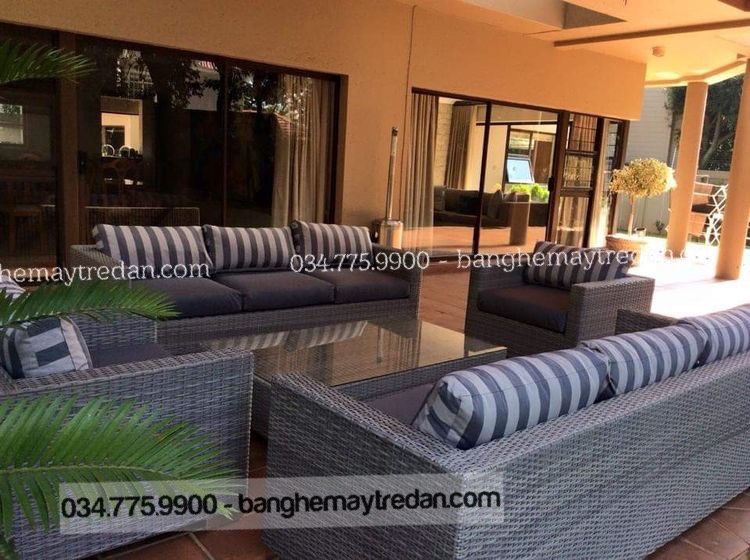 Bàn ghế sofa nhựa giả mây cho phòng khách hiện đại