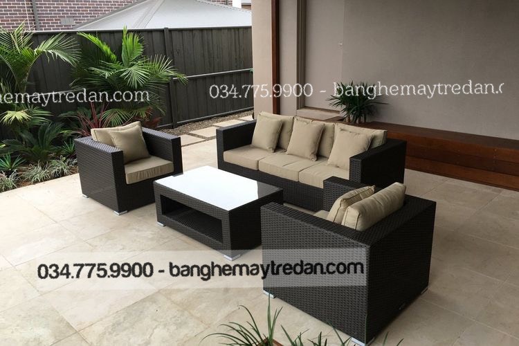 Bàn ghế sofa nhựa giả mây cho phòng khách hiện đại