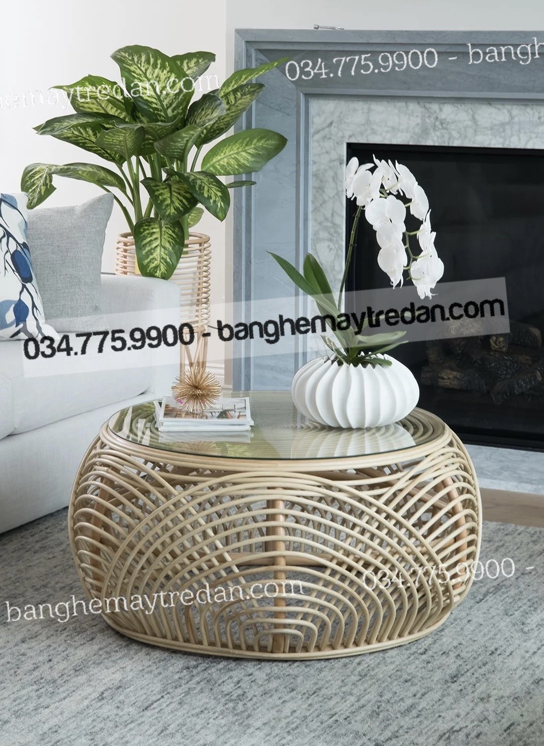 Bàn mây hình tròn, bàn mây phòng khách - Mây tre lục bình