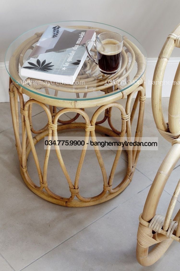Bàn mây hình tròn, bàn mây phòng khách - Mây tre lục bình