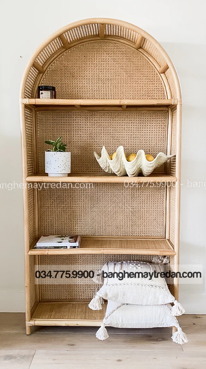 Tủ kệ mây ốp mắt cáo đẹp - Mây Tre Lục Bình