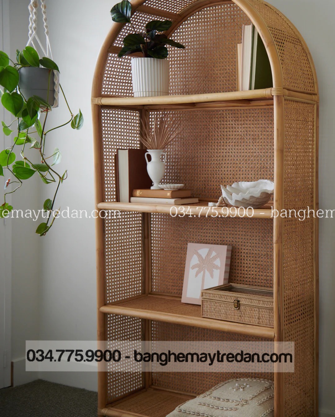 Tủ kệ mây ốp mắt cáo đẹp - Mây Tre Lục Bình