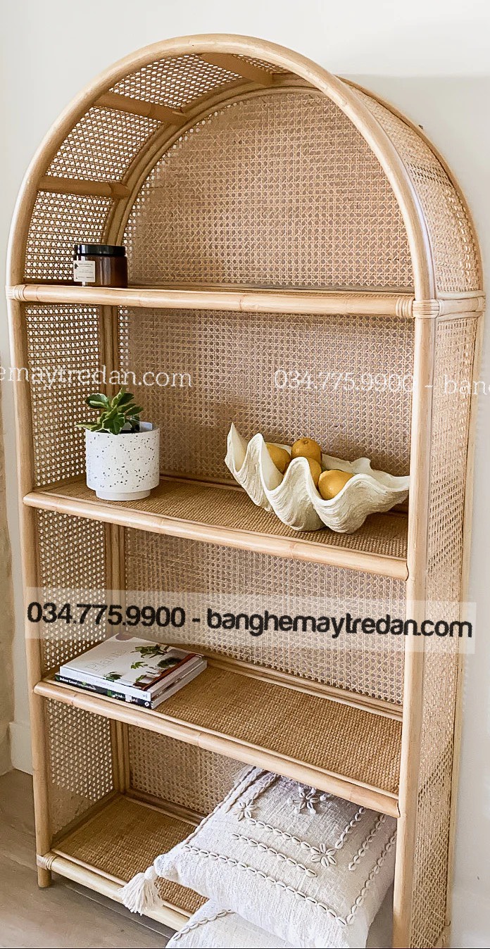 Tủ kệ mây ốp mắt cáo đẹp - Mây Tre Lục Bình