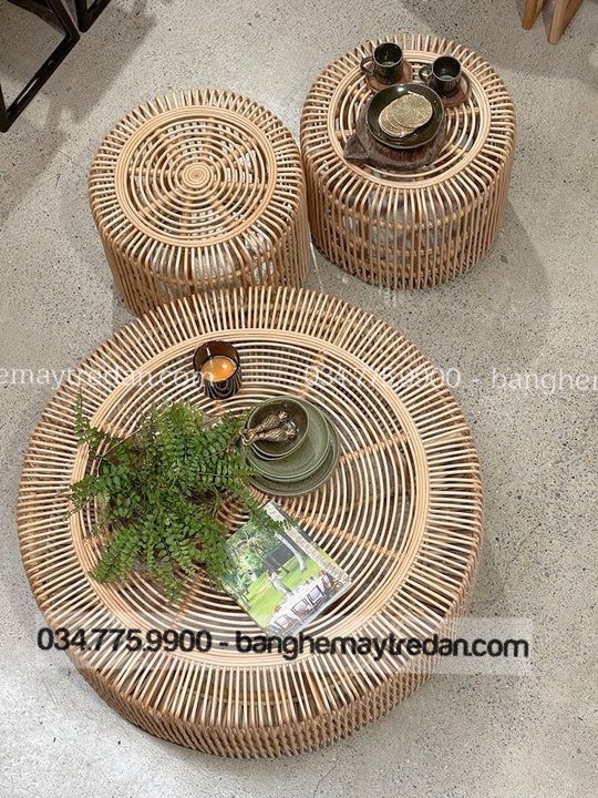 Bàn trà mây tre phòng khách hiện đại đẹp