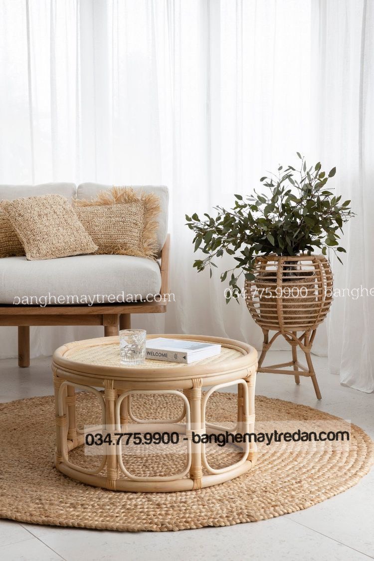 Bàn trà mây tre phòng khách hiện đại đẹp