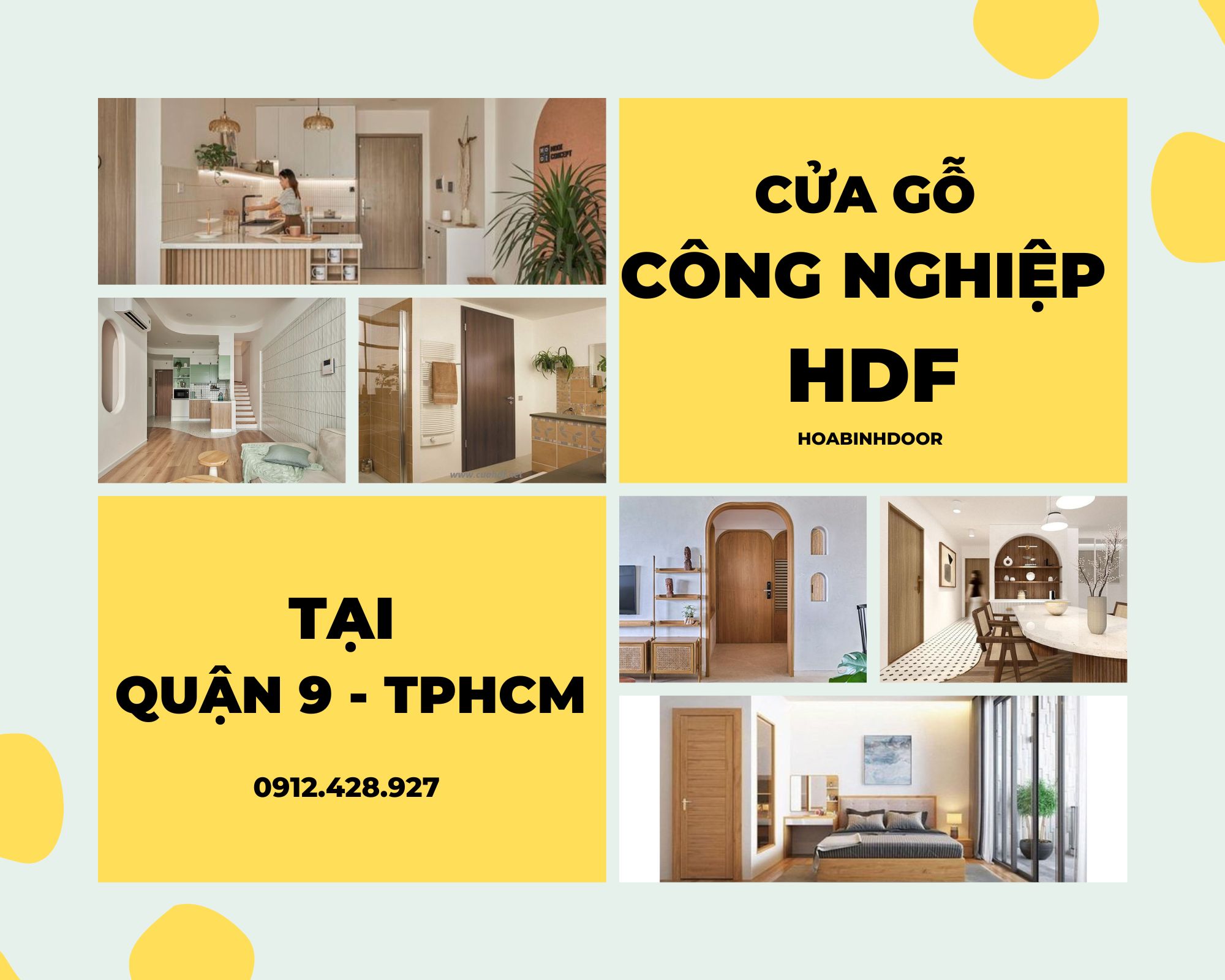 Cửa gỗ công nghiệp HDF tại Quận 9  cửa gỗ giá rẻ Hoabinhdoor