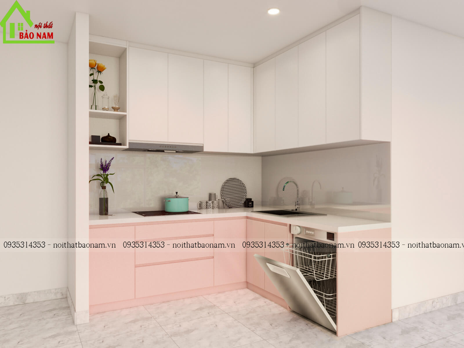Tủ bếp chữ L đẹp hiện đại TPHCM - Mẫu tủ bếp hình chữ L