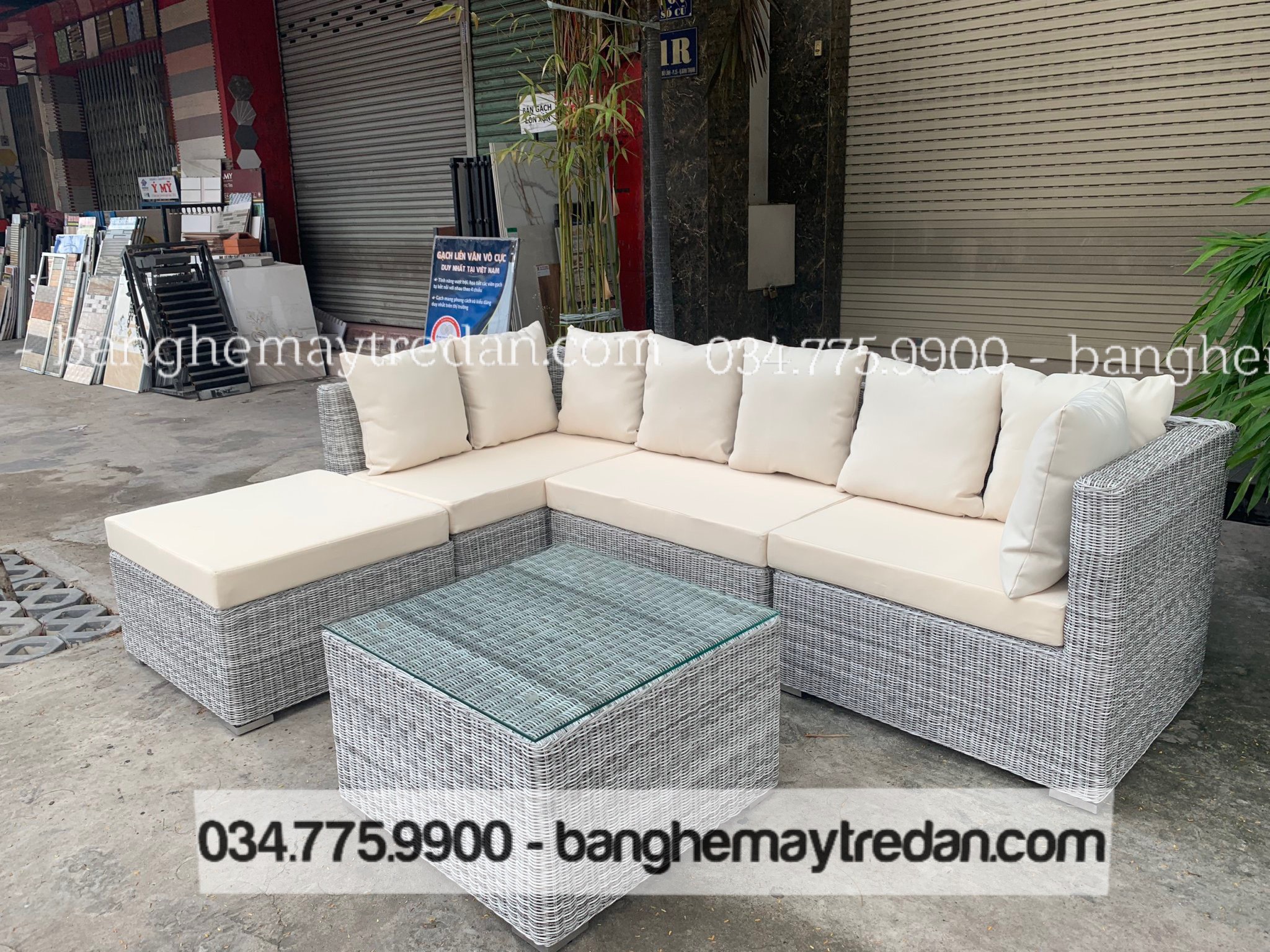 Ghế chữ L nhựa giả mây - Bàn ghế mây tre đan