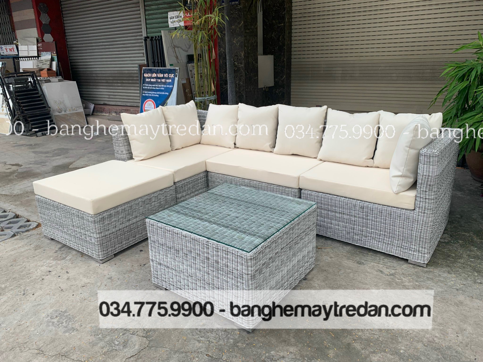 Ghế chữ L nhựa giả mây - Bàn ghế mây tre đan