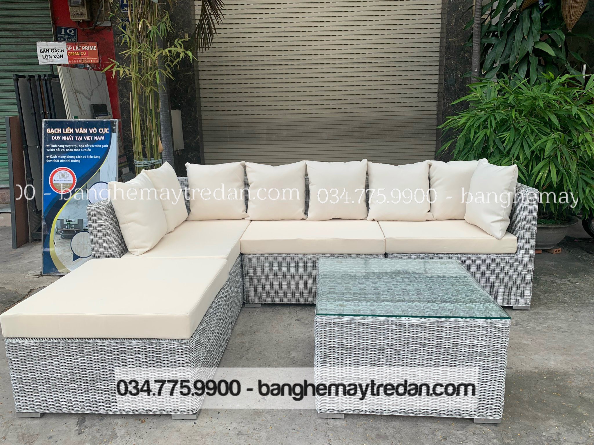 Ghế chữ L nhựa giả mây - Bàn ghế mây tre đan