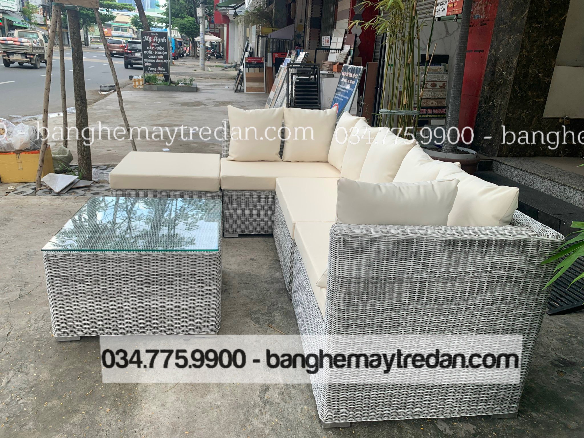 Ghế chữ L nhựa giả mây - Bàn ghế mây tre đan