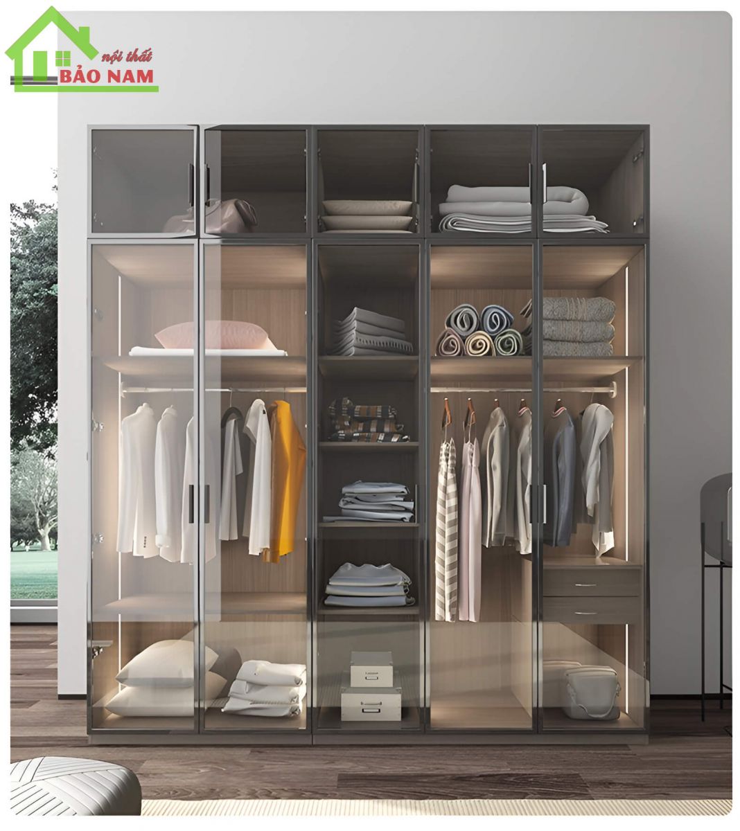 Tủ quần áo cánh kính hiện đai - Đóng tủ quần áo cánh kính giá rẻ