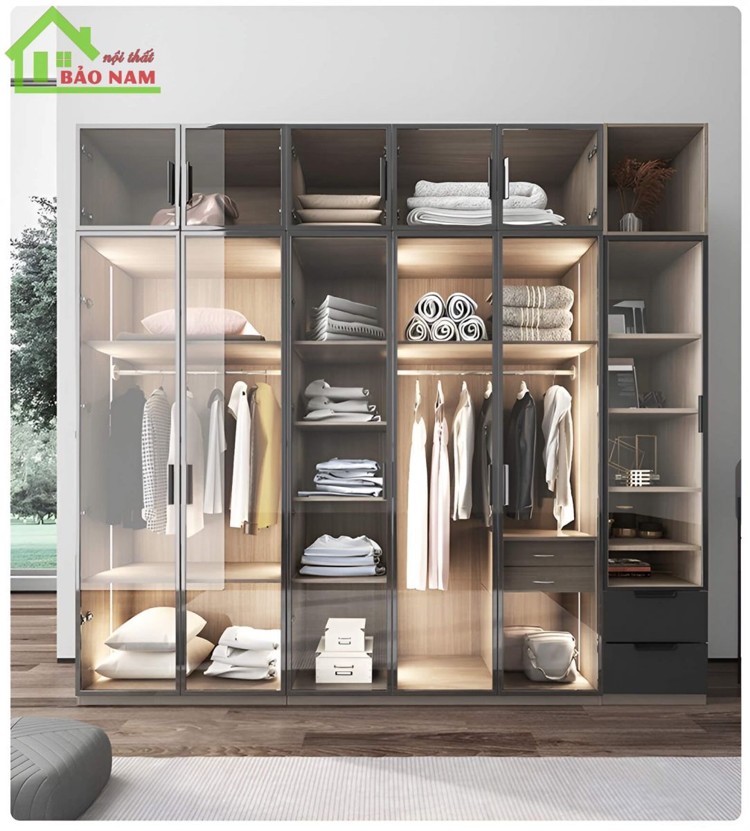 Tủ quần áo cánh kính hiện đai - Đóng tủ quần áo cánh kính giá rẻ