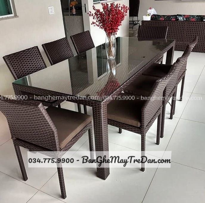Bàn ghế ăn nhựa giả mây nhỏ gọn - Mây Tre Lục Bình
