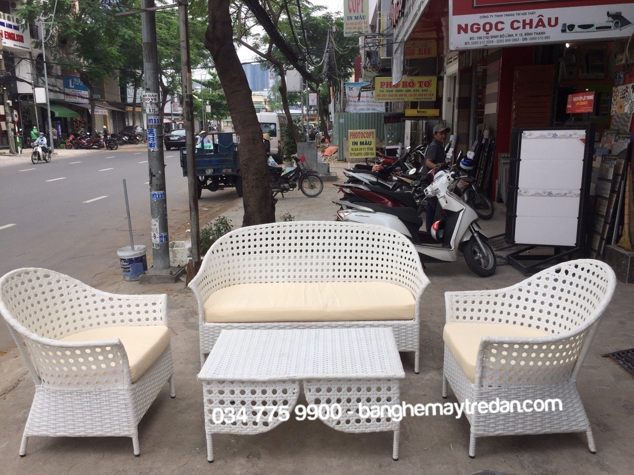 Bộ bàn ghế nhựa giả mây phòng khách hiện đại