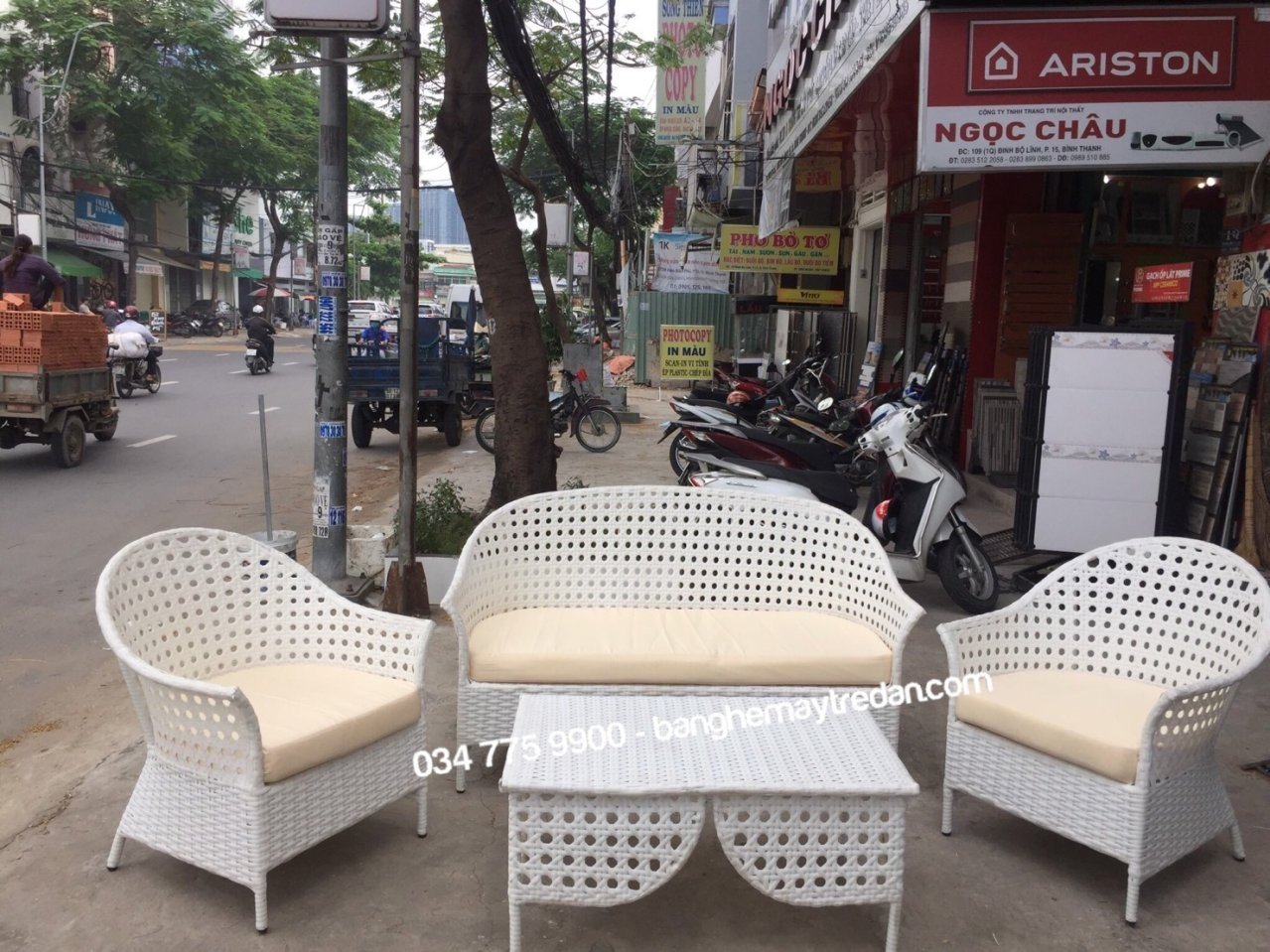 Bộ bàn ghế nhựa giả mây phòng khách hiện đại