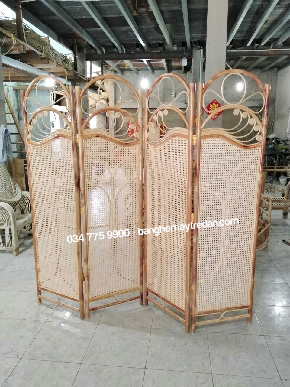 Vách ngăn phòng trang trí bằng mây tre đan